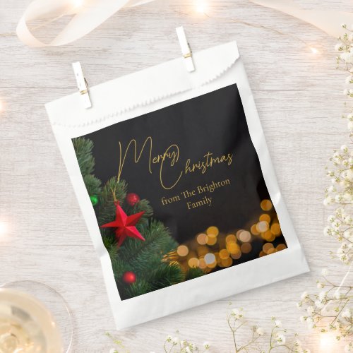 Twinkling Gold Lights Modern Merry Christmas Party Favor Bag