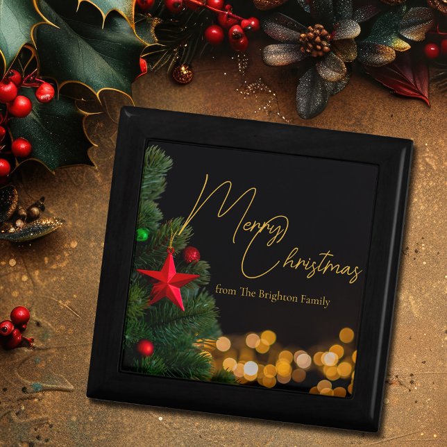 Twinkling Gold Lights Modern Merry Christmas Party Gift Box (Creator Uploaded)