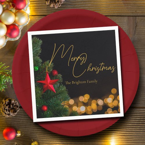 Twinkling Gold Lights Modern Merry Christmas Party Napkins