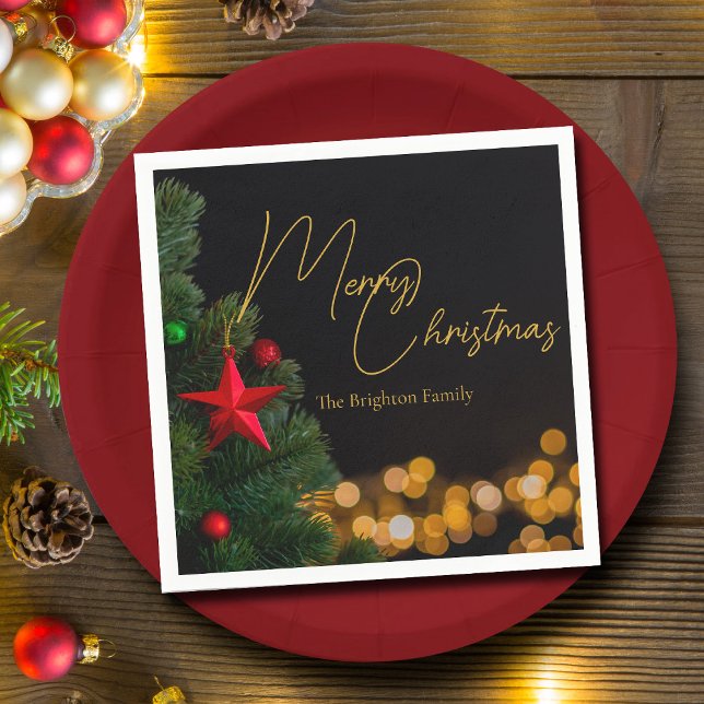 Twinkling Gold Lights Modern Merry Christmas Party Napkins (Creator Uploaded)