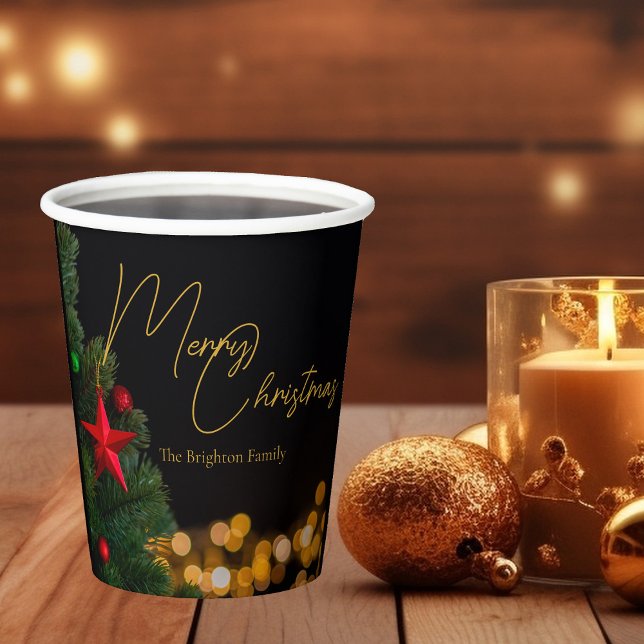 Twinkling Gold Lights Modern Merry Christmas Party Paper Cups (Creator Uploaded)
