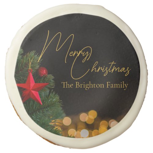 Twinkling Gold Lights Modern Merry Christmas Party Sugar Cookie