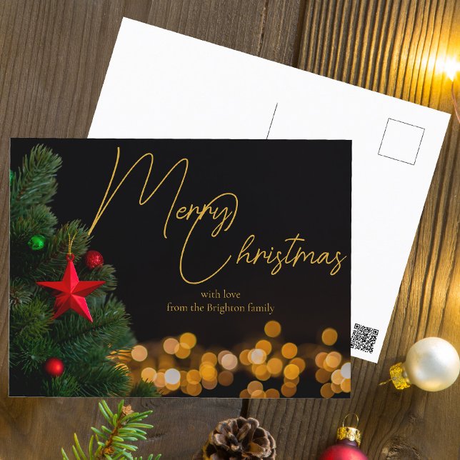 Twinkling Gold Lights Modern Merry Christmas Postcard (Creator Uploaded)
