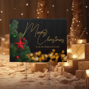 Twinkling Gold Lights Modern Merry Christmas Yard Sign