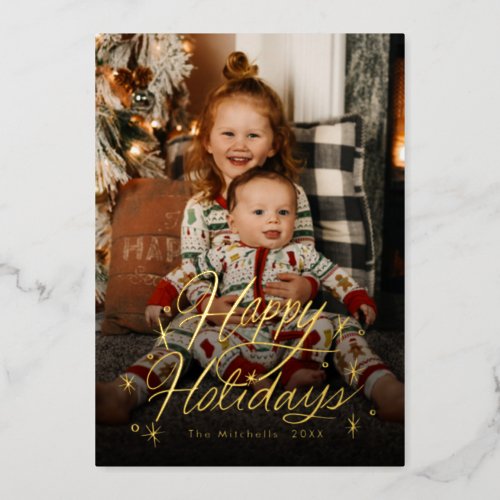 Twinkling Hand Lettered Happy Holidays Foil Holiday Card