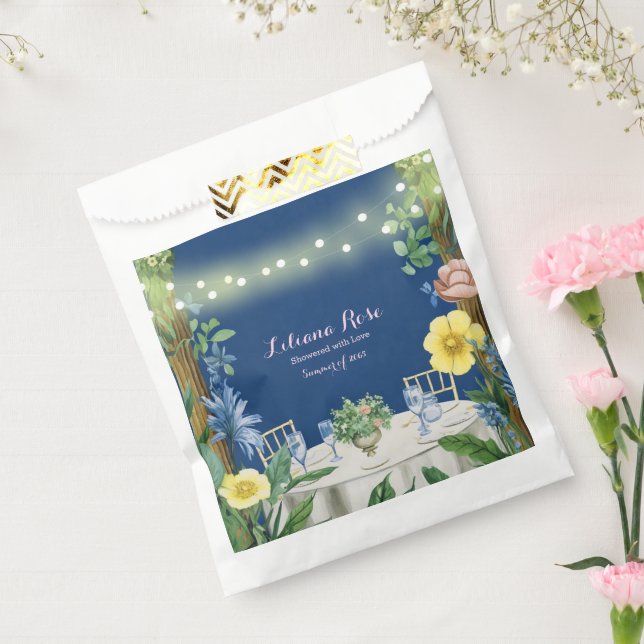 Twinkling Lights Blue Floral Garden Bridal Shower Favor Bag (Sealed)
