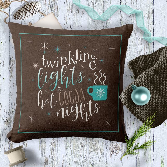 Twinkling Lights Hot Cocoa Nights ID593 Throw Pillow (Creator Uploaded)