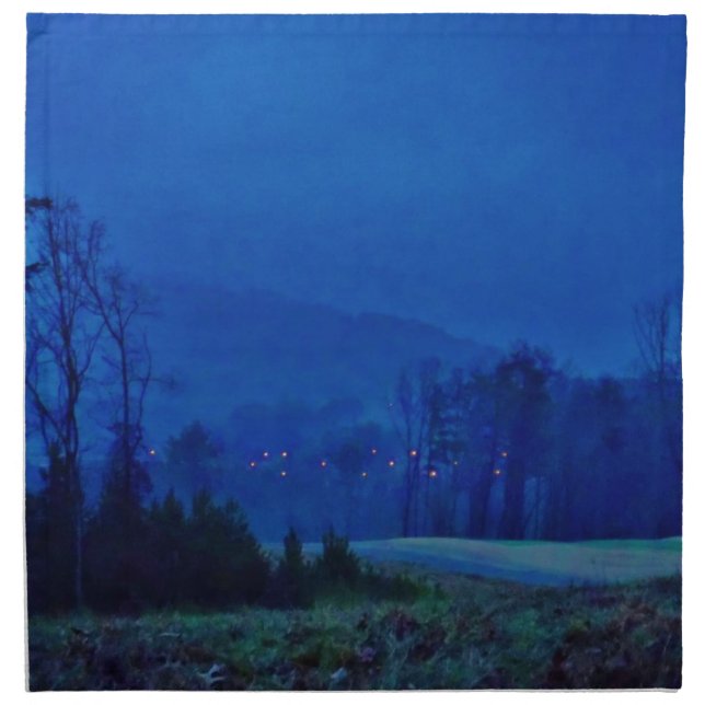 Twinkling Lights in a Blue Mountain Mist Cloth Napkin (Front)