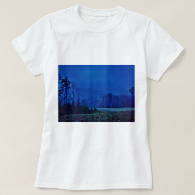 Twinkling Lights in a Blue Mountain Mist T-Shirt (Design Front)