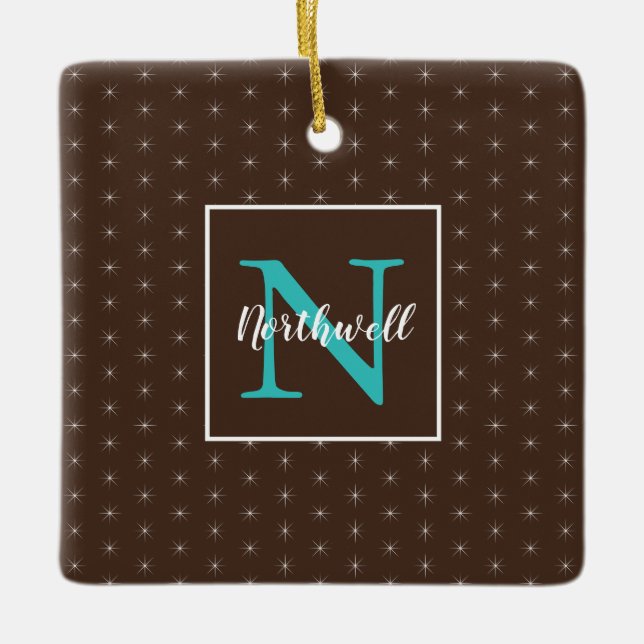 Twinkling Lights Pattern Monogram ID594 Ceramic Ornament (Front)