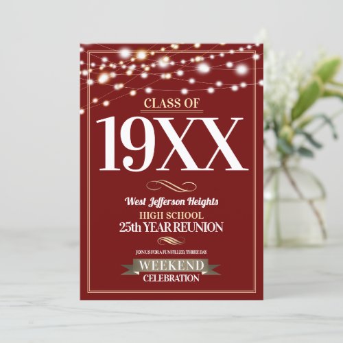 Twinkling Lights School Colors Class Reunion Invit Invitation