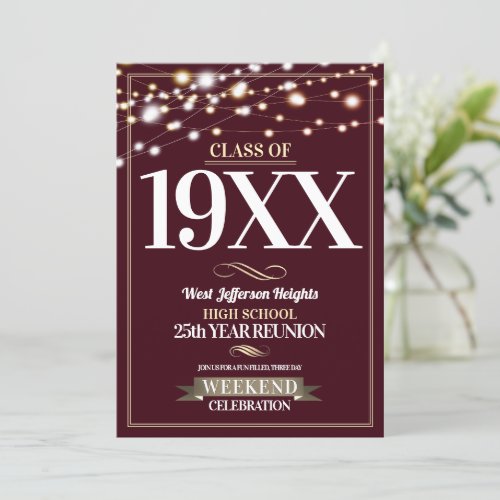 Twinkling Lights School Colors Class Reunion Invit Invitation