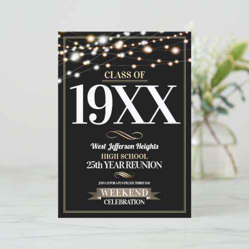 Twinkling Lights School Colors Class Reunion Invit Invitation