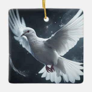 Twinkling Lights White Peace Dove Ceramic Ornament