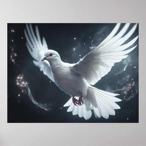 Twinkling Lights White Peace Dove Poster