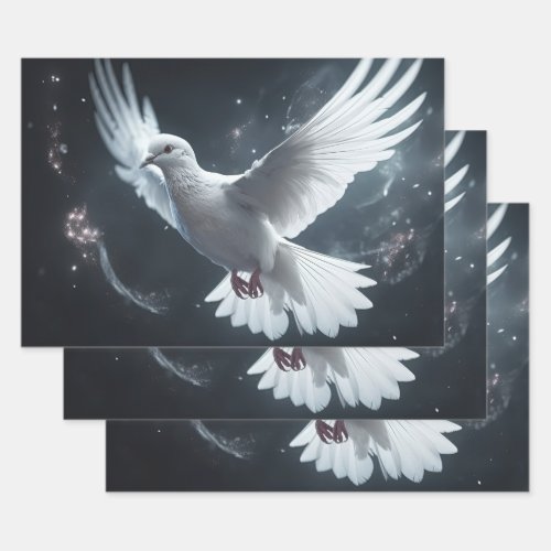 Twinkling Lights White Peace Dove Wrapping Paper Sheets