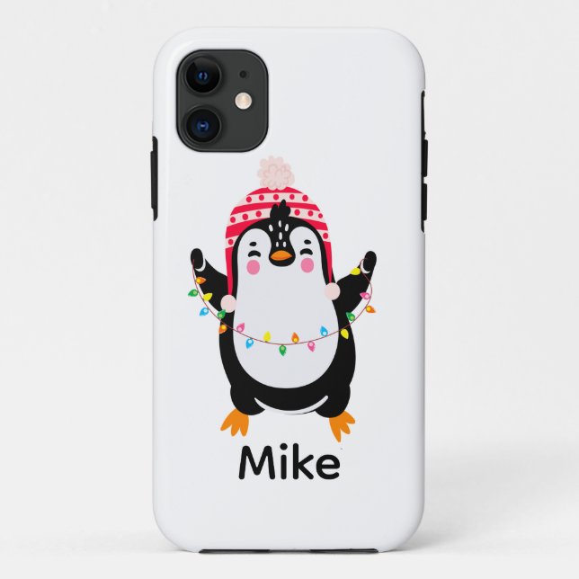 Twinkling Penguin with Christmas Lights Case-Mate iPhone Case (Back)
