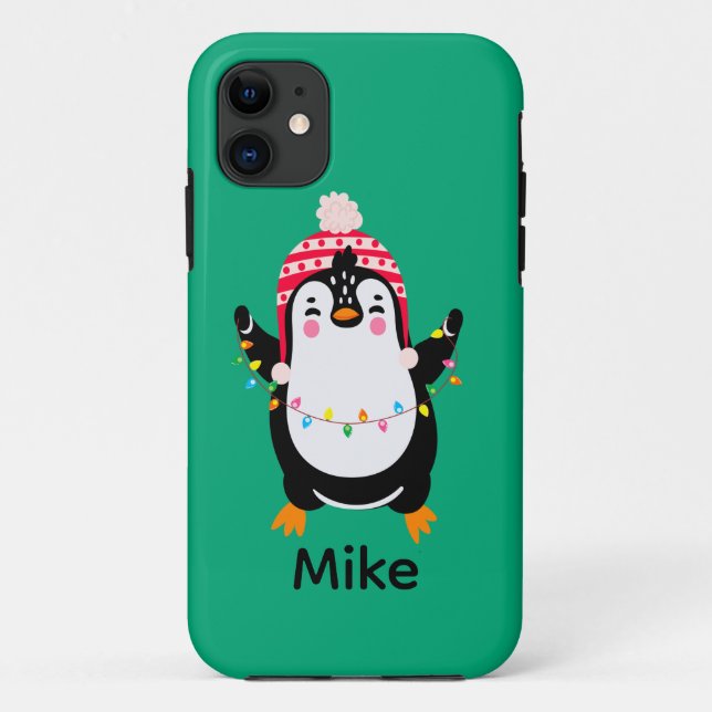 Twinkling Penguin with Christmas Lights Case-Mate iPhone Case (Back)