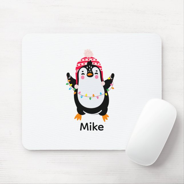 Twinkling Penguin with Christmas Lights Mouse Pad (With Mouse)