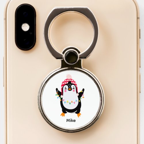 Twinkling Penguin with Christmas Lights Phone Ring Stand