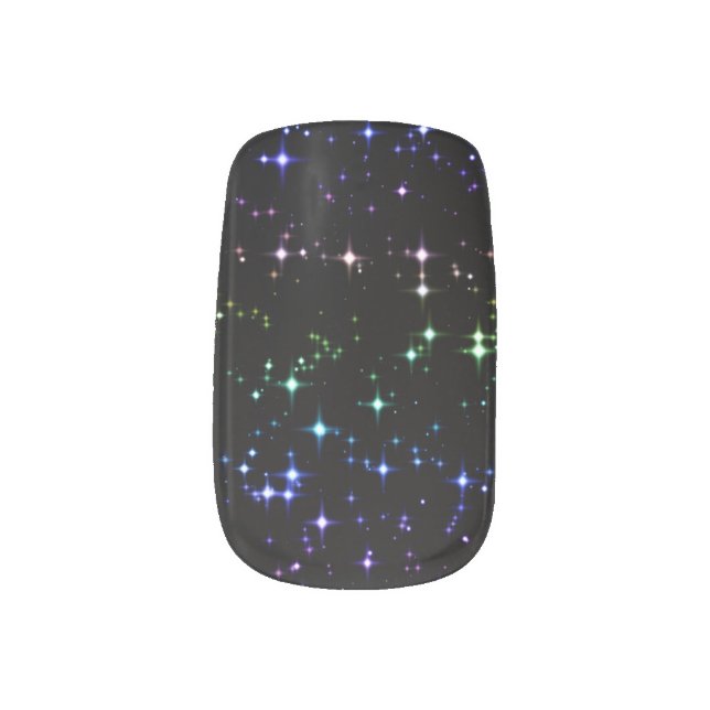Twinkling Rainbow Glitter Stars in the Night Sky Minx Nail Art (Left Thumb)