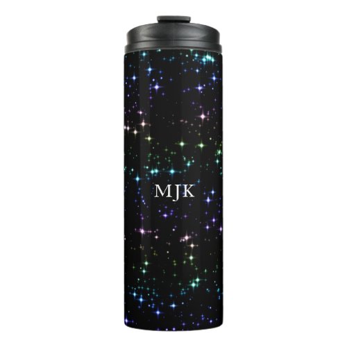 Twinkling Rainbow Glitter Stars in the Night Sky Thermal Tumbler