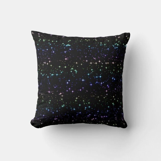 Twinkling Rainbow Glitter Stars in the Night Sky Throw Pillow (Front)