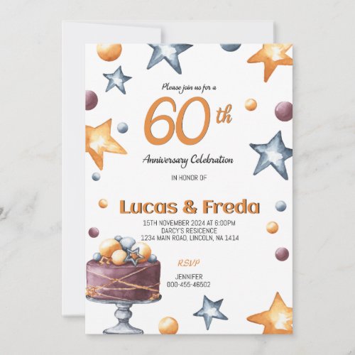Twinkling Starry Delight of 60th Anniversary Cake  Invitation
