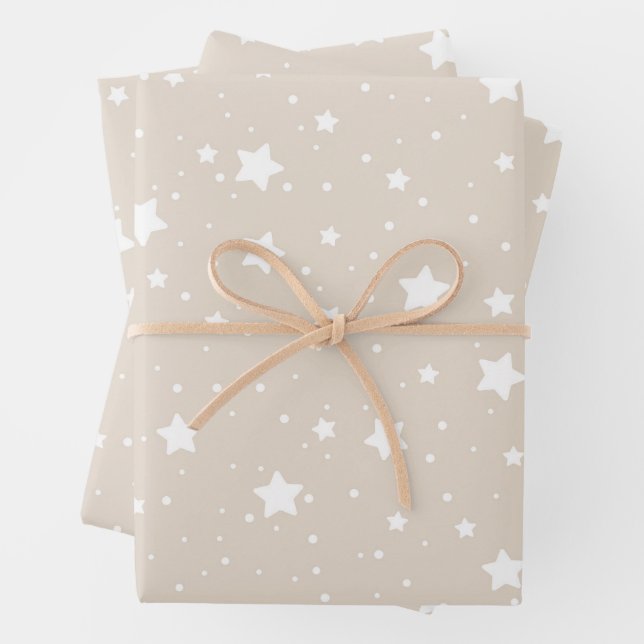 Twinkling Starry Night Sky Pattern Wrapping Paper Sheets (In situ)