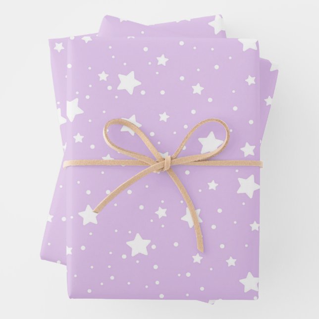 Twinkling Starry Night Sky Pattern Wrapping Paper Sheets (In situ)