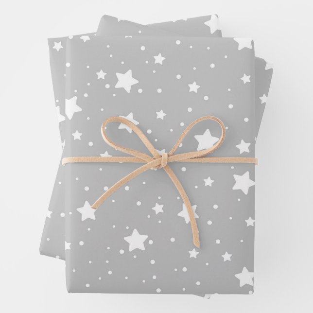 Twinkling Starry Night Sky Pattern Wrapping Paper Sheets (In situ)