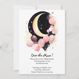 Twinkling Stars: Moon & Stars Baby Girl Shower Invitation