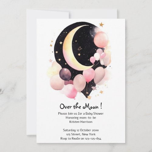 Twinkling Stars Moon  Stars Baby Girl Shower Invitation