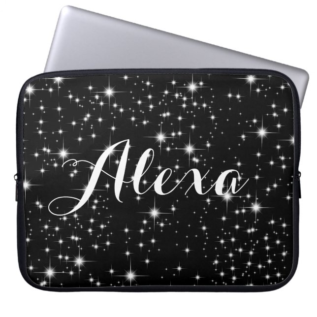 Twinkling Stars on Black    Laptop Sleeve (Front)