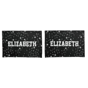 Twinkling Stars on Black with Name Pillow Case