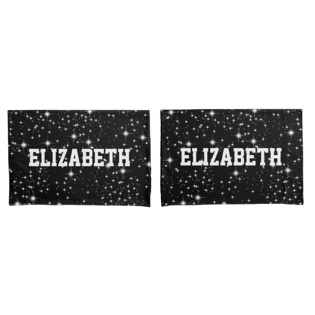 Twinkling Stars on Black with Name Pillow Case (Front-Set)