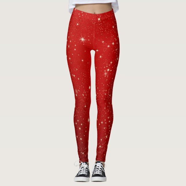 Twinkling Stars on Red Leggings (Front)