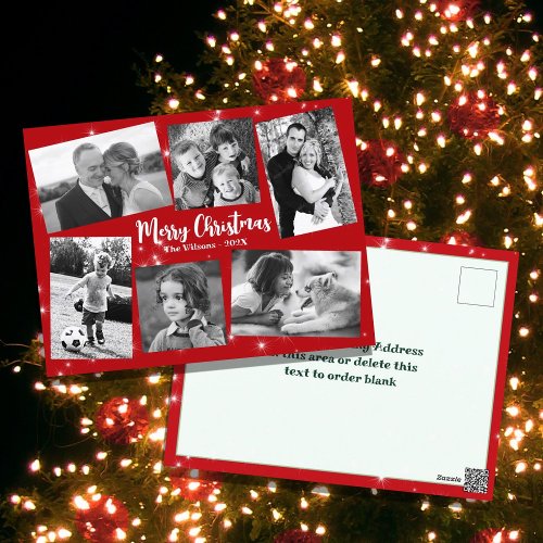 Twinkling Stars Photo Collage Merry Christmas Postcard