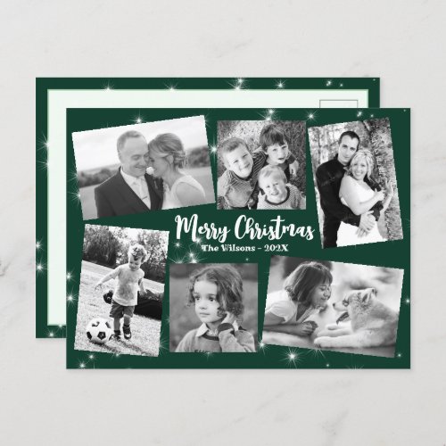 Twinkling Stars Photo Collage Merry Christmas Postcard