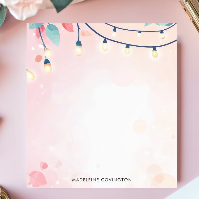Twinkling String Lights Pastel Personalized Name Notepad (Creator Uploaded)