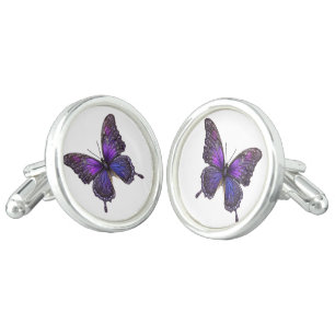 Twinkling Wings: Purple Sparkle Butterfly Cufflinks