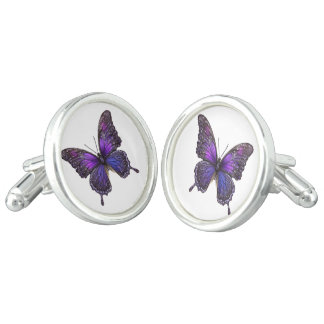 Twinkling Wings: Purple Sparkle Butterfly Cufflinks