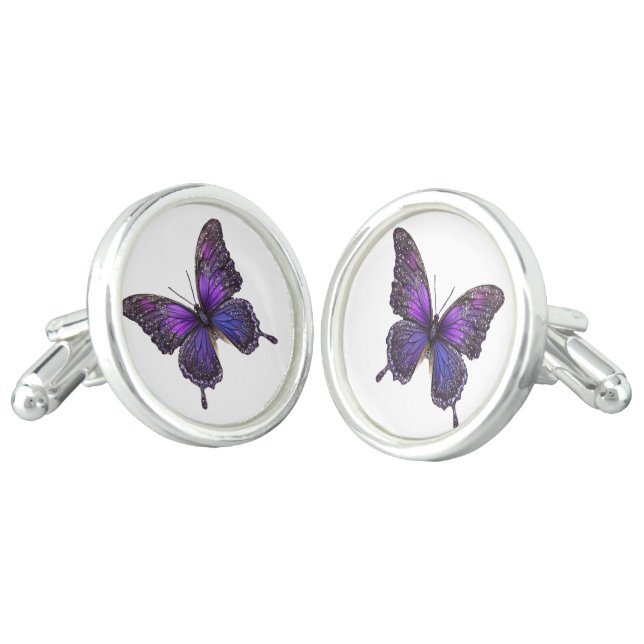 Twinkling Wings: Purple Sparkle Butterfly Cufflinks (Angled)