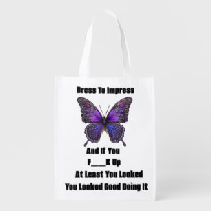 Twinkling Wings, Purple Sparkle Butterfly Grocery Bag
