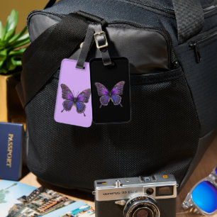 Twinkling Wings: Purple Sparkle Butterfly Luggage Tag