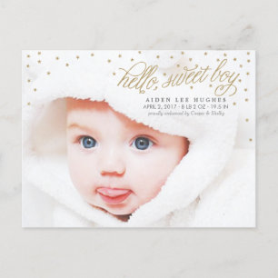 Twinkly Gold Stars Baby Boy Birth Announcement