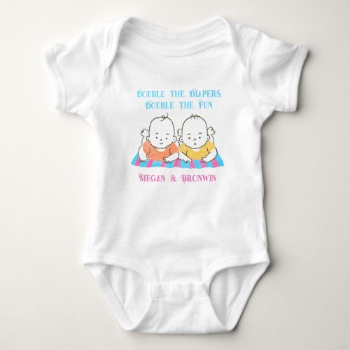 Twinnies Double the Diapers Double the fun Baby Bodysuit