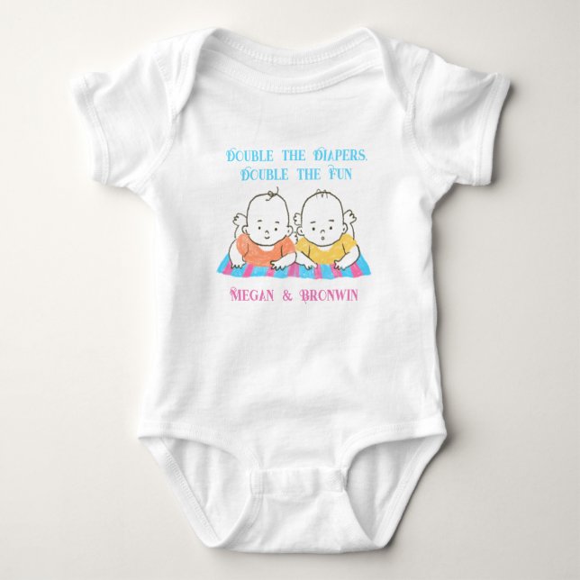 Twinnies Double the Diapers Double the fun Baby Bodysuit (Front)