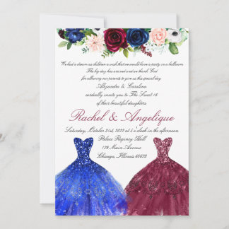 Twins 16th Burgundy Navy Invitation