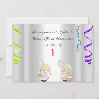 Twins 1st Birthday Announcement Party Silver